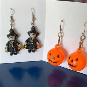 2 pairs vintage Halloween earrings Witch Pumpkins